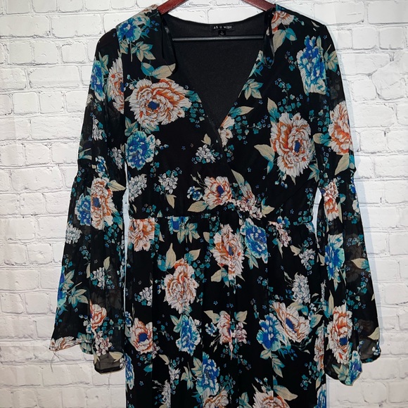 As U Wish Multicolor long long sleeve flower dress size L - Picture 6 of 11
